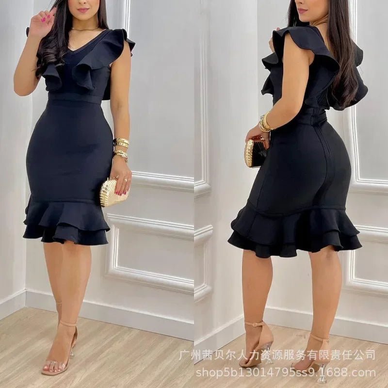 Midnight Ruffle Elegance Dress