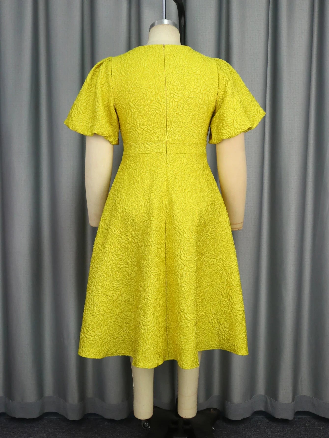 GoldenBloom Jacquard Midi Dress