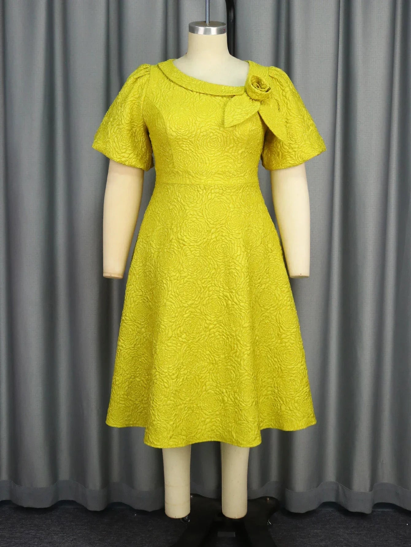 GoldenBloom Jacquard Midi Dress
