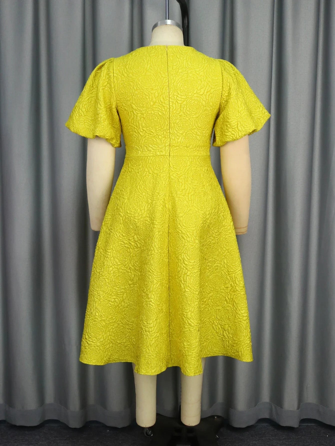 GoldenBloom Jacquard Midi Dress