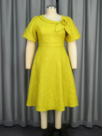 GoldenBloom Jacquard Midi Dress
